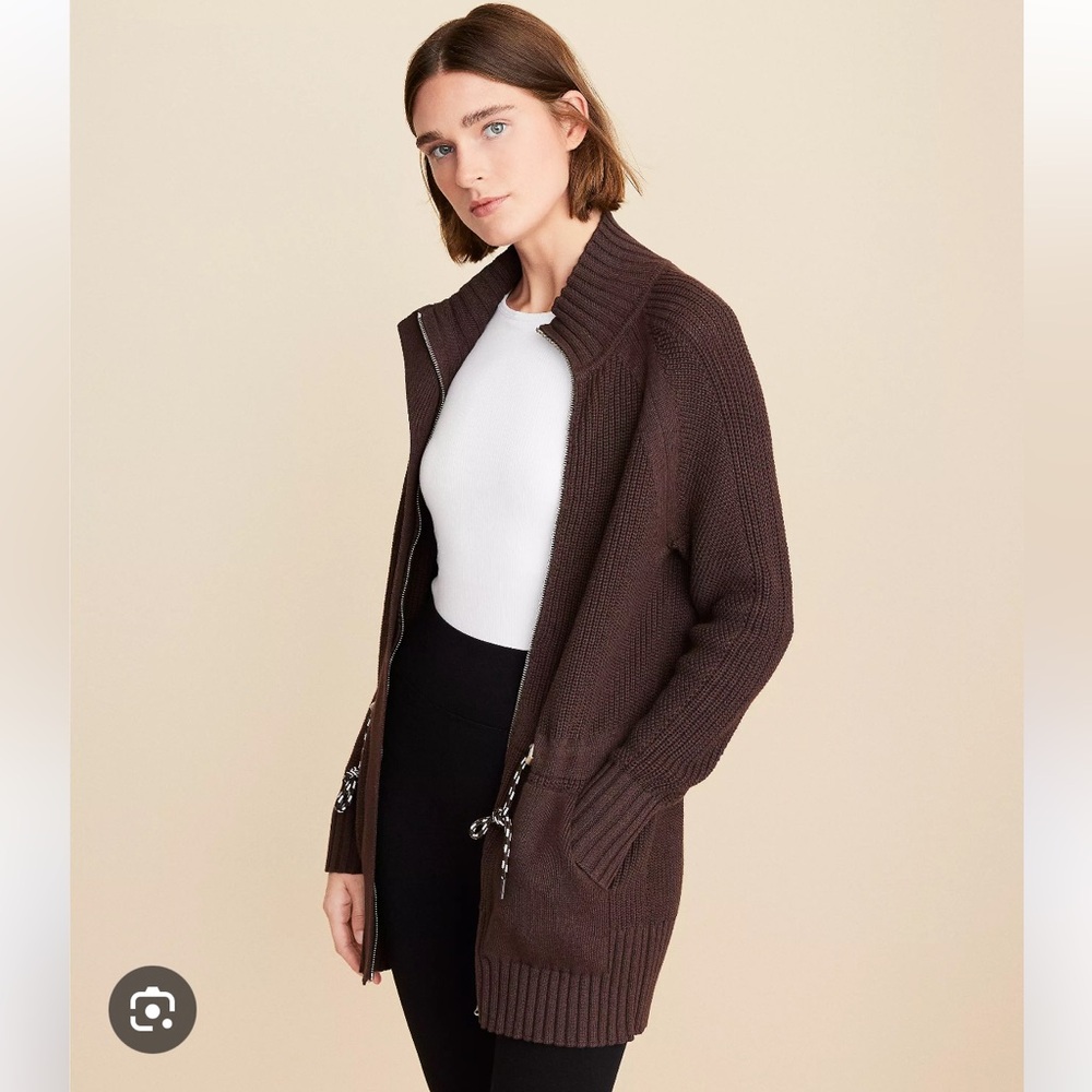 Lou & Grey Long Chocolate Brown Zip Up Cardigan Sz M